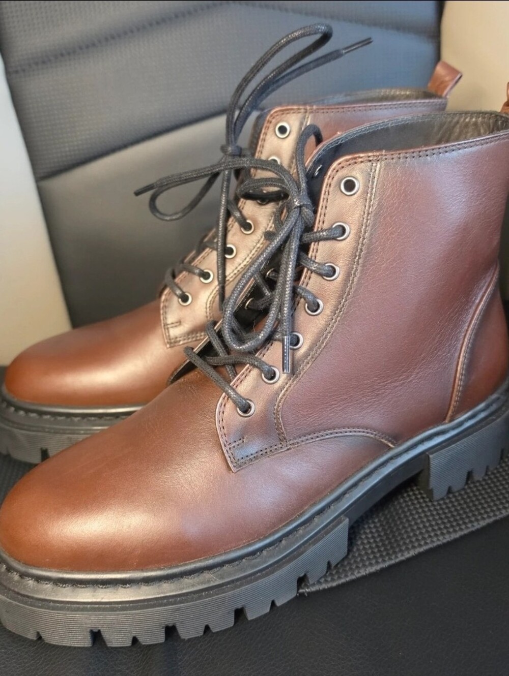 STAUD Henry Leather Combat Boots - Espresso